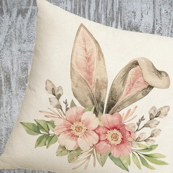 Easter Decorative Throw Pillow Cover Bunny Cottage Spring Decor Accent Case 18" - Picture 3 of 4